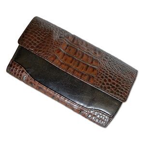 BRAHMIN | Tuscan Checkbook Clutch |  Brown/Black Croc Texture | NWOT